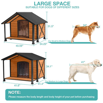 Suumerpety Outdoor Dog House,Weatherproof Wooden Dog Shelter for Small to Medium Sized Dogs,Iron Frame Indoor Outdoor Doghouse,Puppy Kennel,Pets Warm