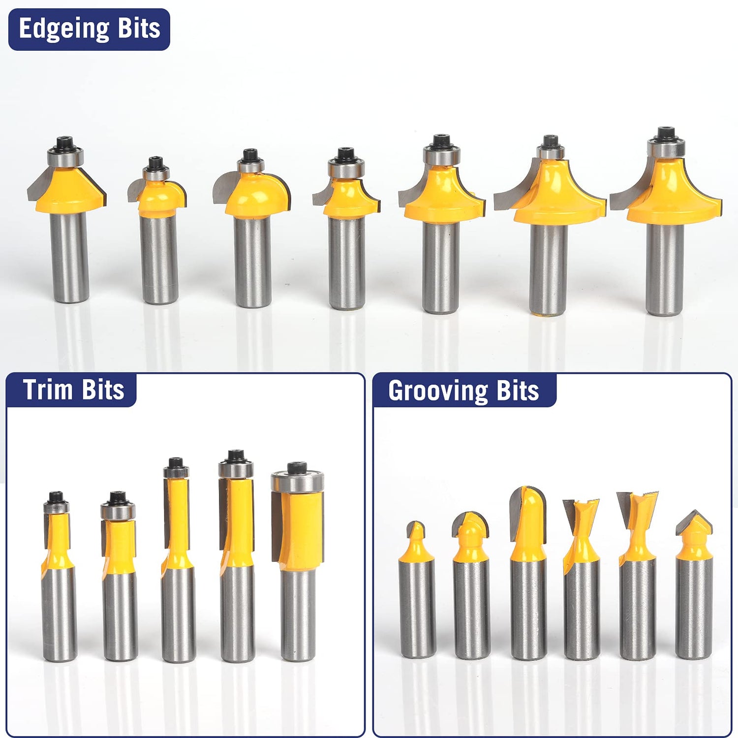 MNA Router Bits 35 Pcs Set, 35 Pieces 1/2 Inch Shank Router Bit Kit. American Router Bit Set Complete Set. MNA