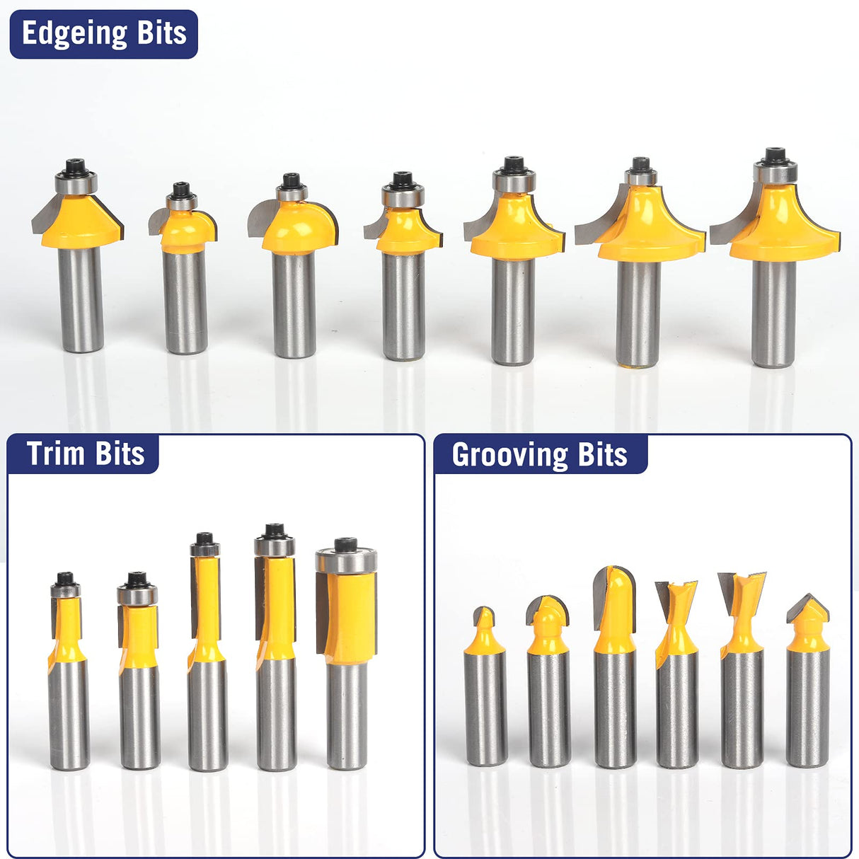 MNA Router Bits 35 Pcs Set, 35 Pieces 1/2 Inch Shank Router Bit Kit. American Router Bit Set Complete Set. MNA
