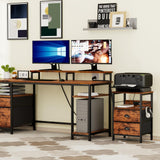 Furologee Nightstand Set of 2, Rustic Brown, with Charging Station and USB Ports, Side Tables with 2 Fabric Drawers, Bedside Tables with Storage Furologee