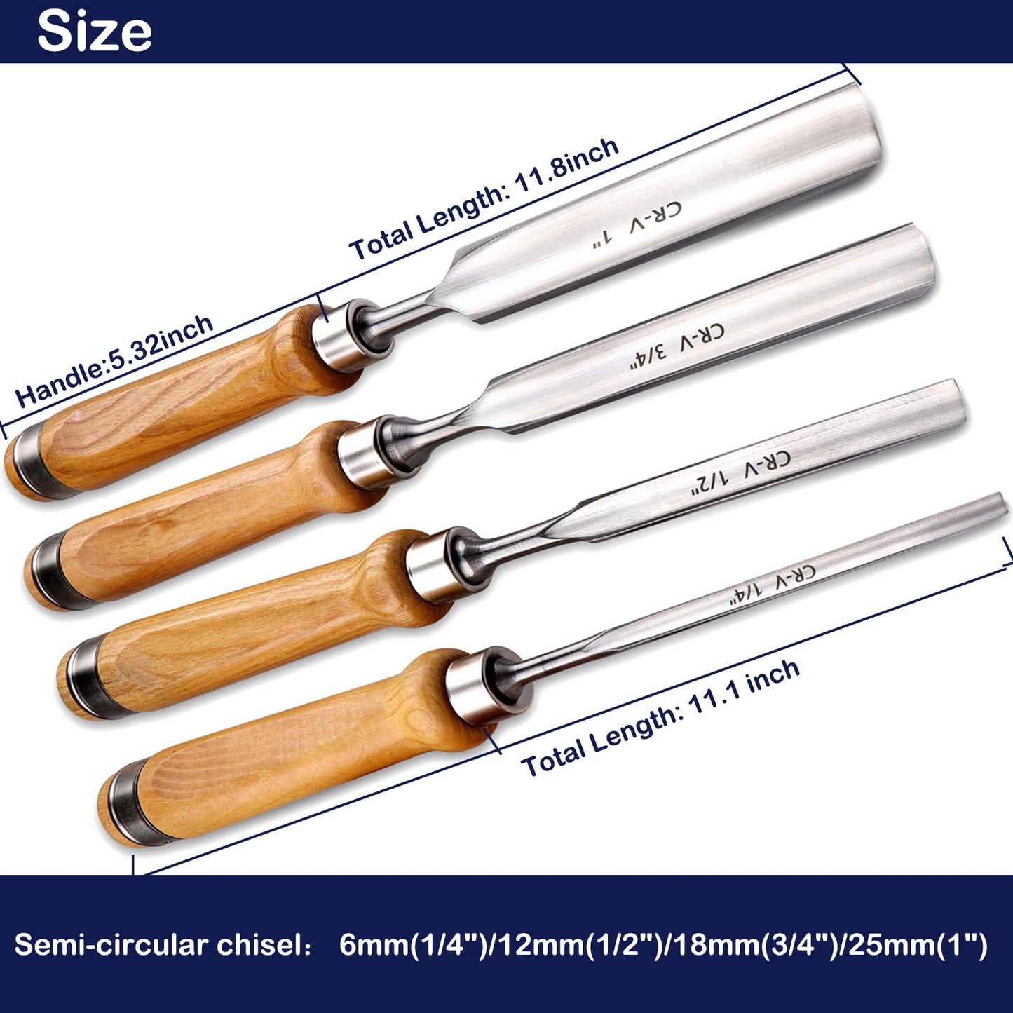 LWCUSNJ 4-Pieces Woodworking Wood Chisel Set,CR-V Steel Sharp Curved Edge Gouge Firm Wood Handle Carpentry Gouge Tools