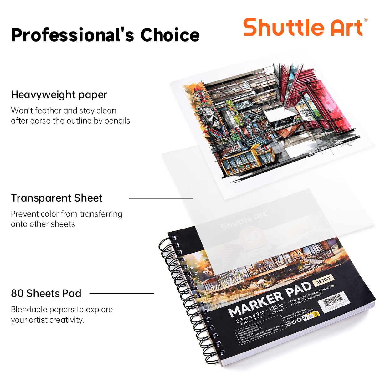 Shuttle Art Alcohol Marker Pad Bundle, Set of 101 Colors Dual Tip Alcohol Markers + 80 Sheets Marker Pad Shuttle Art