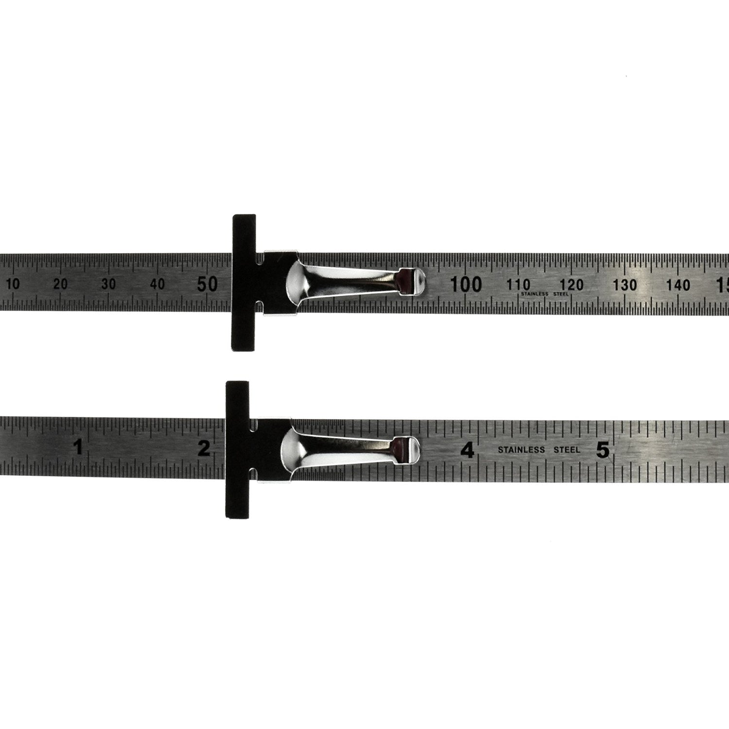 SE Stainless Steel SAE Metric Ruler Set - Stainless Steel Precision Ruler Measuring Tool - Detachable Clips - Set of 2 Pcs - 925PSR-2 SE