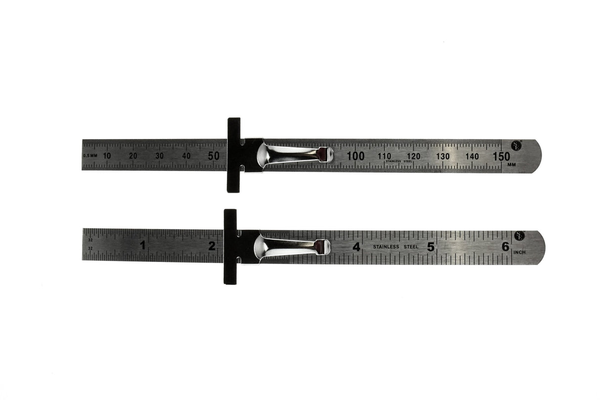 SE Stainless Steel SAE Metric Ruler Set - Stainless Steel Precision Ruler Measuring Tool - Detachable Clips - Set of 2 Pcs - 925PSR-2 SE