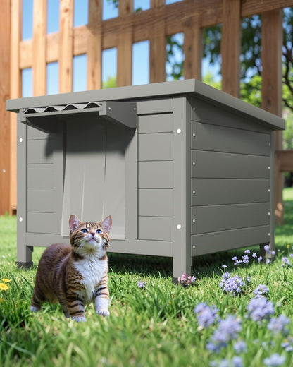 TIMHAKA Outdoor Cat House Feral Cat Shelter Waterproof All-Round Foam Insulated, Large Outside Feral Cat Enclosure Wooden Cat Condos for Multiple - WoodArtSupply