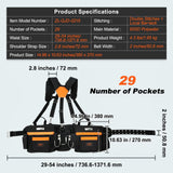 VEVOR Tool Belt with Suspenders, 29 Pockets, 29-54 inches Adjustable Waist Size, Tool Belts for Men, 600D Polyester Heavy Duty Carpenter Tool Pouch VEVOR