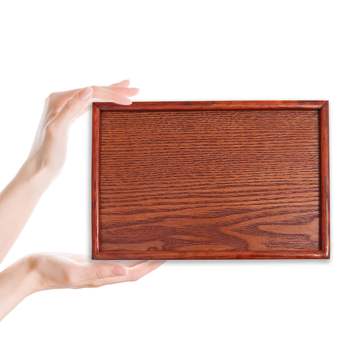 Solid Wood Serving Tray, Rectangle Non-Slip Tea Coffee Snack Plate, Food Meals Serving Tray with Raised Edges for Home Kitchen River-CJ