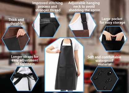 RUIFYRAY Black Vinyl Leather Apron with Pockets for Women, Waterproof for Kitchen, Cooking, Dishwashing, Dog Grooming - WoodArtSupply