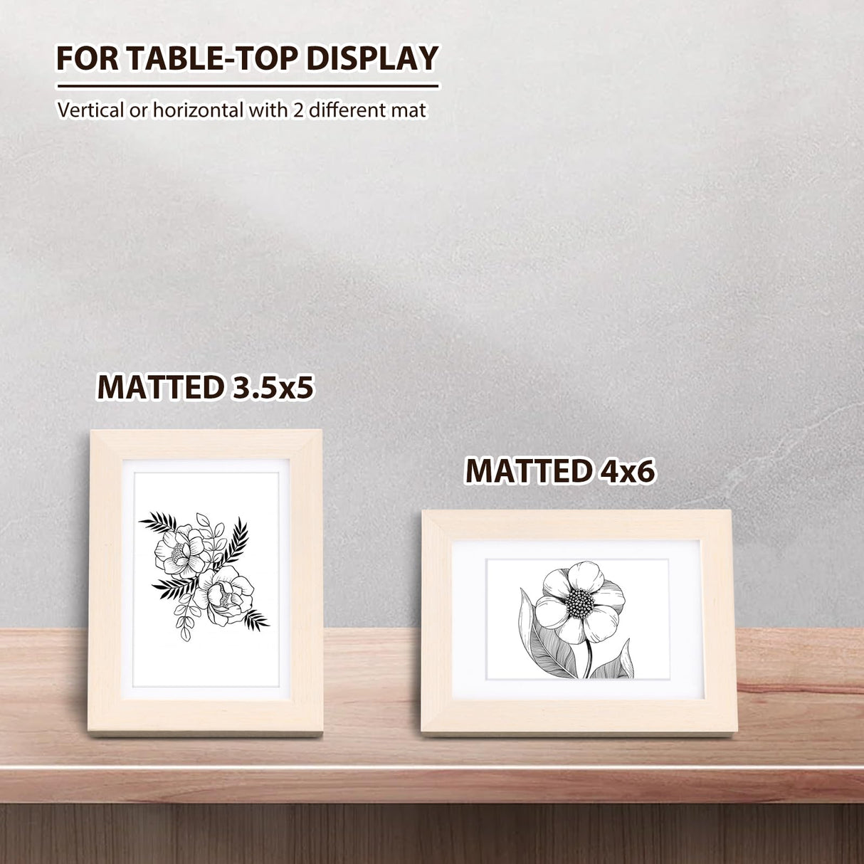 KINLINK 5x7 Picture Frame Natural Wood Frame with Acrylic Plexiglass for Pictures 4x6 with Mat or 5x7 without Mat, Tabletop and Wall Mounting Display KINLINK