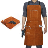 QeeLink Leather Welding Work Shop Apron with 6 Tool Pockets, Heat & Flame Resistant Cowhide Heavy Duty Blacksmith Apron, 24" x 36", Adjustable M to QeeLink