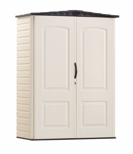 Rubbermaid Resin Weather Resistant Outdoor Storage Shed, 5 x 2 ft., Sandalwood/Onyx Roof, for Garden/Backyard/Home/Pool - WoodArtSupply