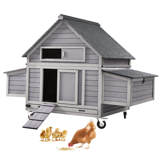 Chicken Coop Poultry Cage on Wheels Outdoor Duck Coop Wooden Hen House with Large Nesting Box, Movable - WoodArtSupply