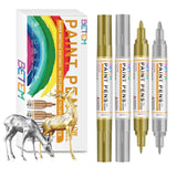 Betem Oil Based Paint Markers, Dual Tip Paint Pens(0.7mm & 3mm), Gold Silver Permanent Paint Marker Pen, Waterproof, Quick Dry, for Fabric, Rock Betem