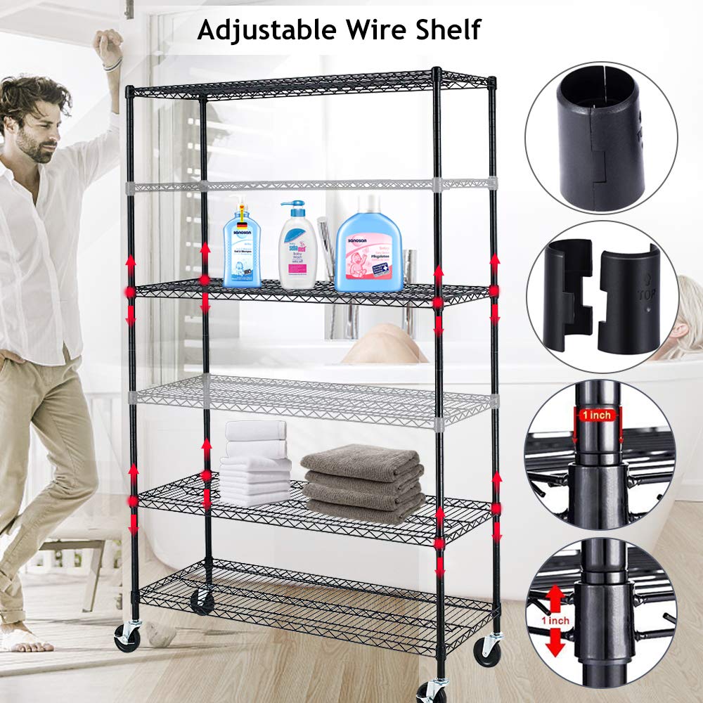 6 Tier Adjustable Wire Shelving Unit w/Casters, NSF Commercial Metal Storage Garage Shelves, 4800 LBS Capacity, Heavy Duty Standing Rack for Payhere