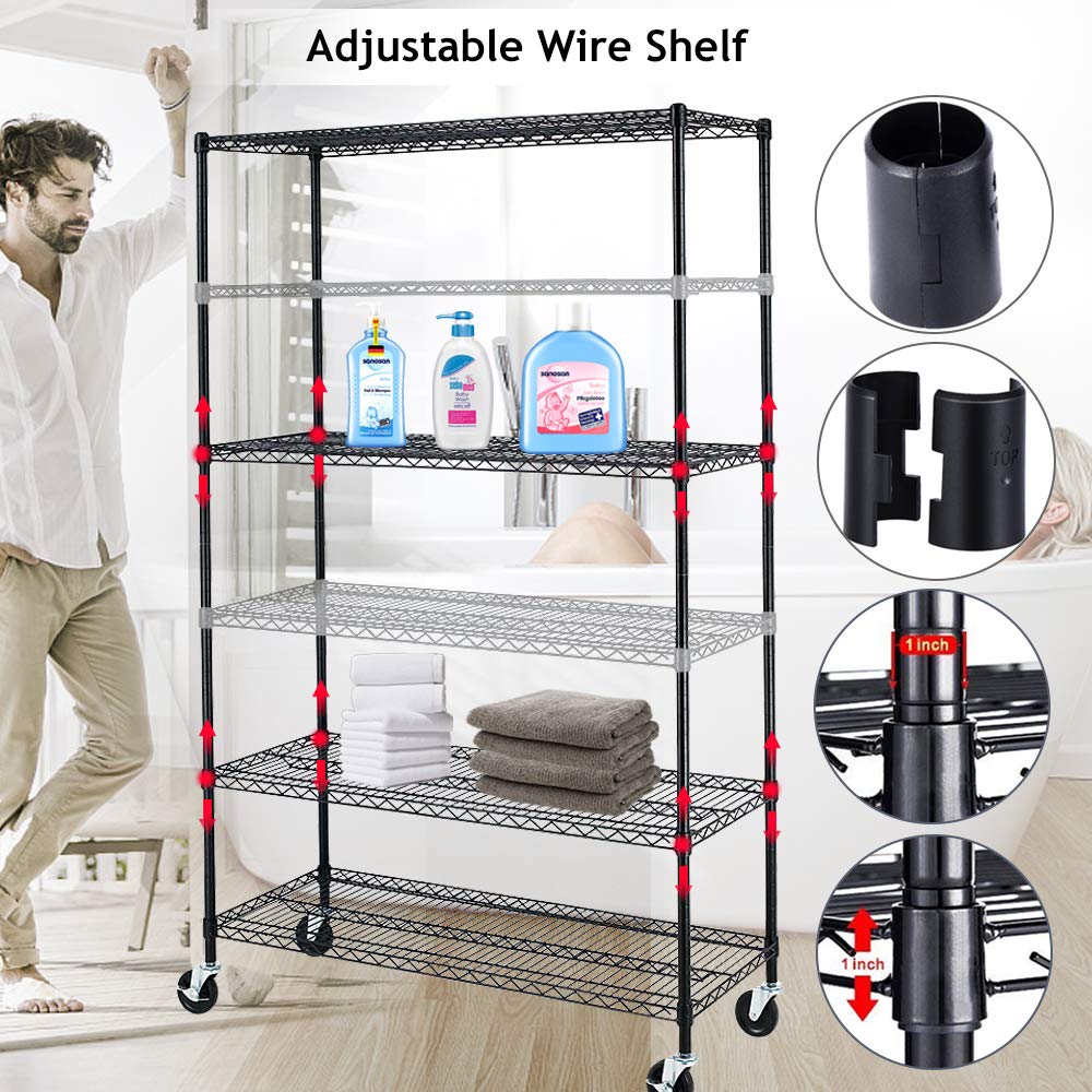 6 Tier Adjustable Wire Shelving Unit w/Casters, NSF Commercial Metal Storage Garage Shelves, 4800 LBS Capacity, Heavy Duty Standing Rack for