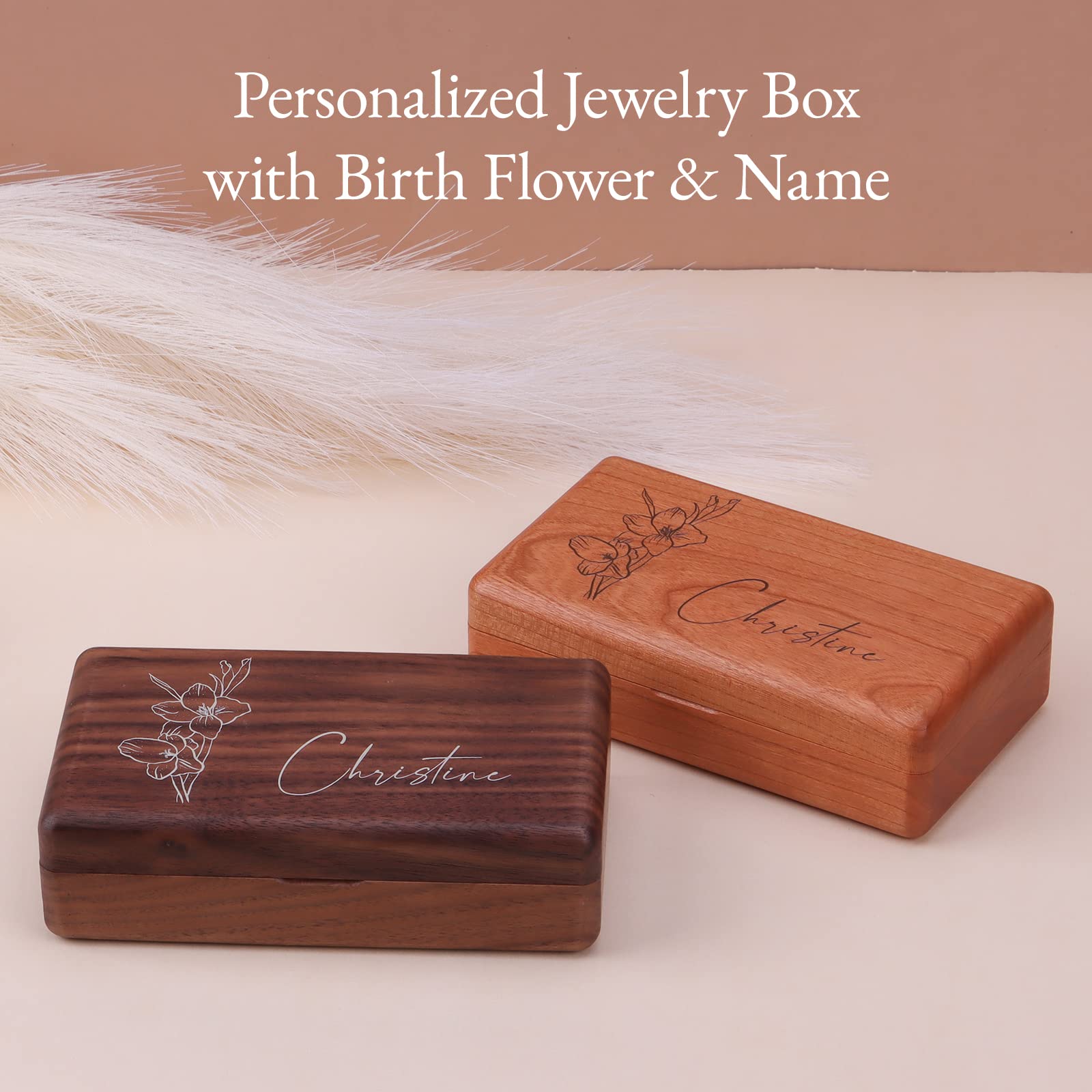 ALBK Personalized Gifts for Women - Custom Wooden Jewelry Box with Birth Flower, Birthday Gifts for Mom, Wife, Girlfriend, Her, Bridesmaid Proposal - WoodArtSupply