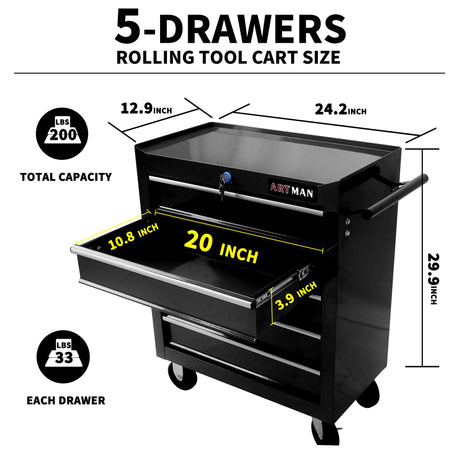 5-Drawer Rolling Tool Cart, Rolling Tool Box on Wheels, Lockable Home Repair Tool Storage Organizer, Tool Chest Cabinet for Mechanic, Garage Larmliss