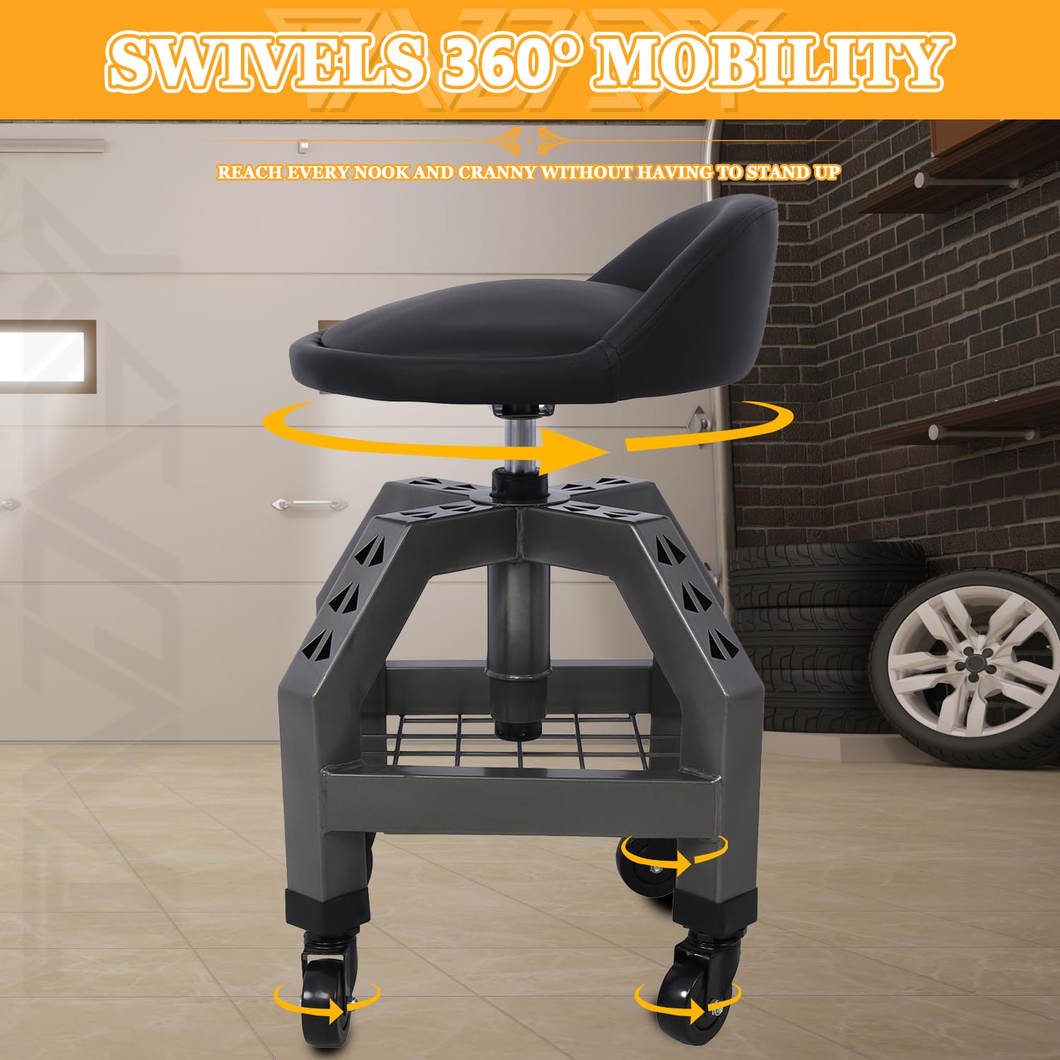 Tandagy Shop Stools with Wheels 360° Swivel Rolling Shop Stool Adjustable Height Mechanic Stool 300 LBS Capacity Garage Stool on Wheels Heavy-Duty - WoodArtSupply