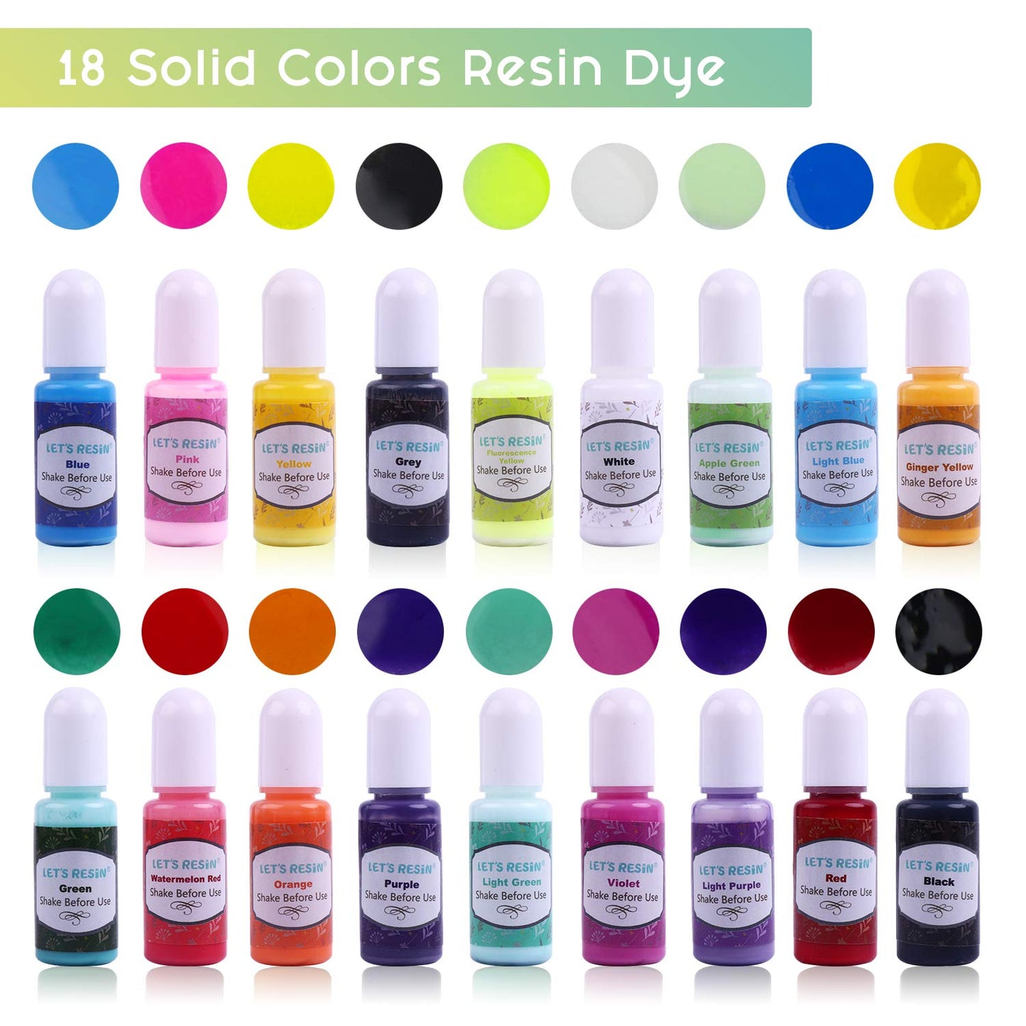 LET'S Resin 18 Colors Epoxy Pigment, Opaque Liquid Resin Colorant Each  0.35oz,Odorless Epoxy Resin Dye Solid Color Liquid Dye for Resin Jewelry  DIY