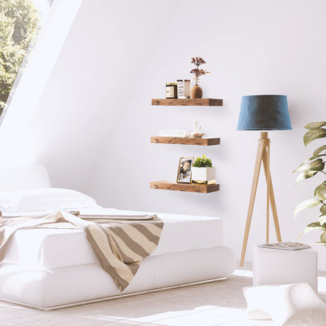 Sorbus Elegant Set of 3 Rustic Floating Shelves for Stylish Storage and Display Sorbus