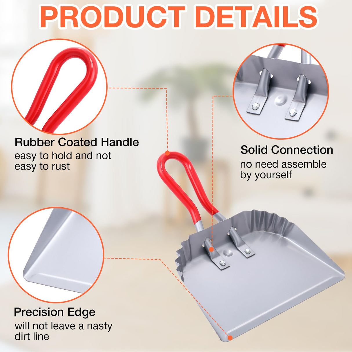 4 Pack Industrial Metal Dustpan 12 Inch Heavy Duty Dust Pan with Handle Handheld Dustpan Wide Scooper Dust and Debris Sweeping Tool Ideal for Uiifan