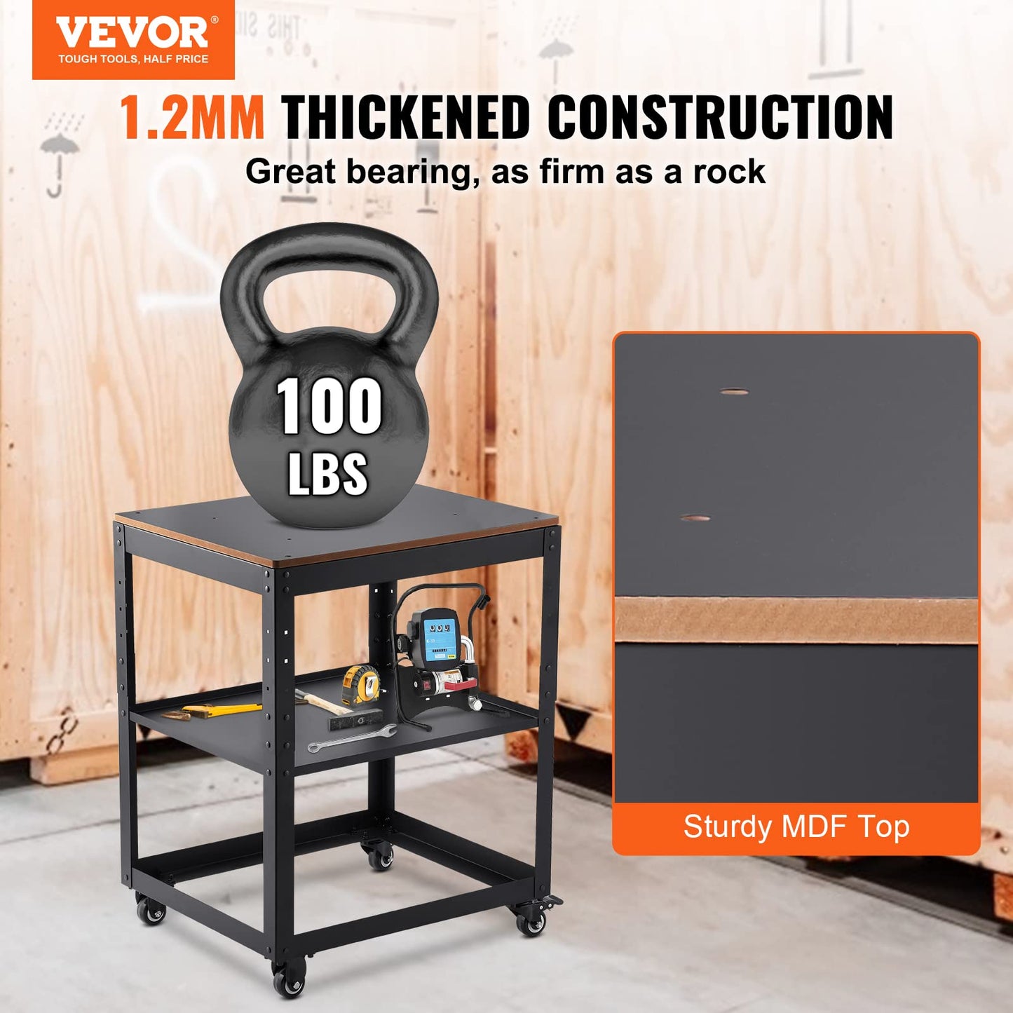 VEVOR Thickness Planer Stand, 100 lbs heavy loads, Three-Gear Height Adjustable Thickness Planer Table,with 4 Stable Casters & Storage Space, for