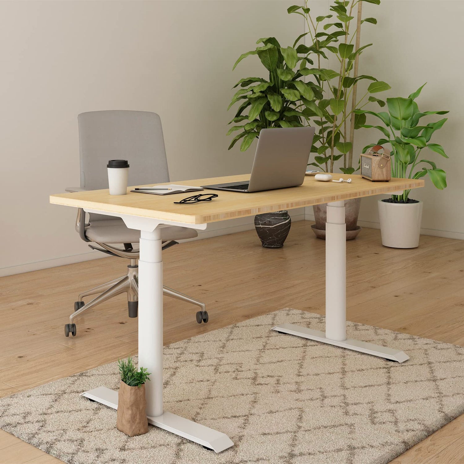 FLEXISPOT E8 Dual Motor 3 Stages Bamboo Electric Standing Desk 60x30 Inch Oval Leg Whole-Piece Board Height Adjustable Desk Electric Stand Up Desk FLEXISPOT