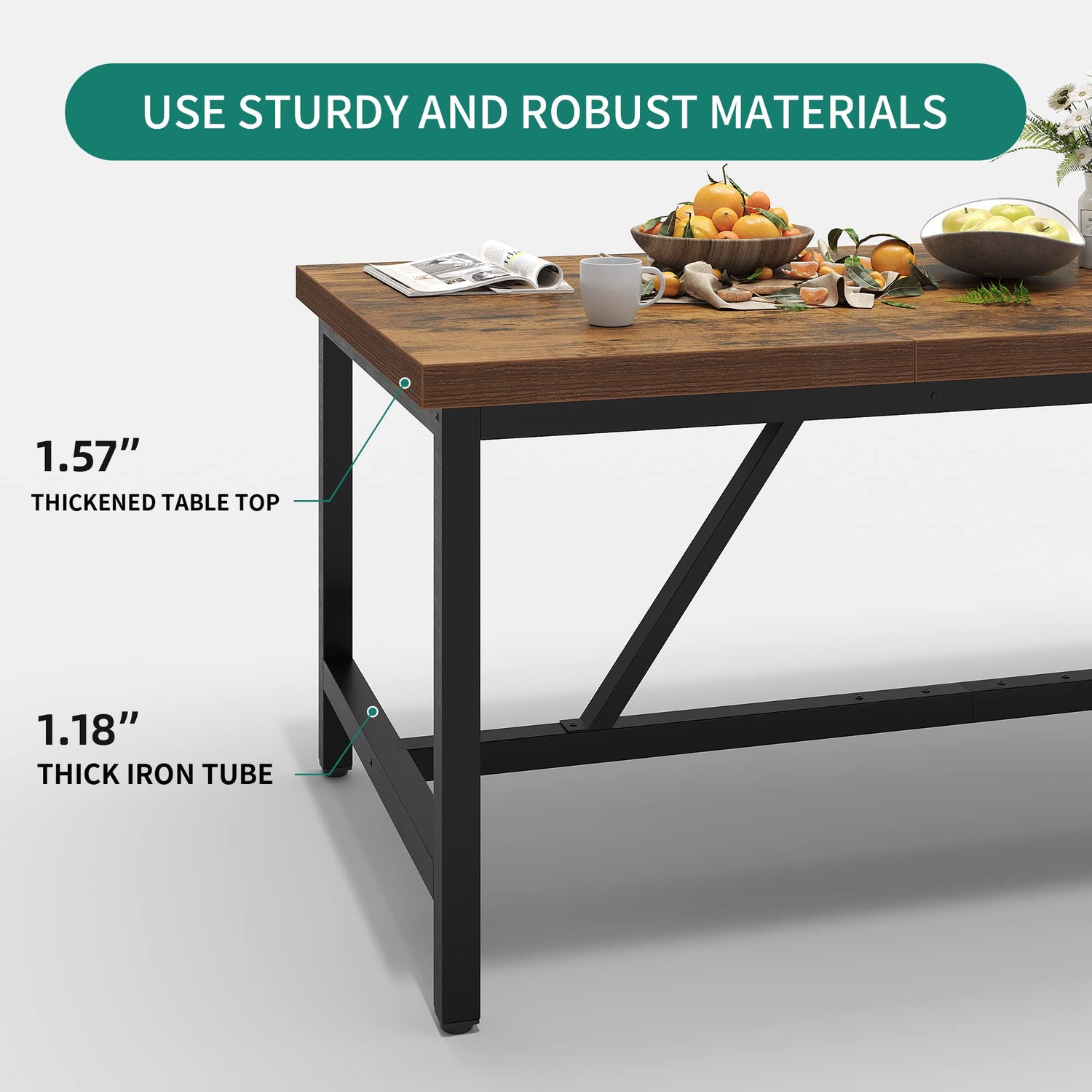 YITAHOME 70.8" Large Kitchen Dining Room Table for 6-8 People, Rustic Brown Farmhouse Industrial Wood Style Rectangle Apartment Dinning Room Dinette YITAHOME