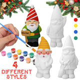 Barydat 4 Pcs Xmas Gnomes Ceramic Painting Kit for Kids Adults 5'' Gnome Statues with Paint Pod Strips, 2 Brushes Unpainted Blank Ceramics to Paint Barydat