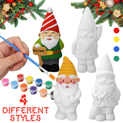 Barydat 4 Pcs Xmas Gnomes Ceramic Painting Kit for Kids Adults 5'' Gnome Statues with Paint Pod Strips, 2 Brushes Unpainted Blank Ceramics to Paint - WoodArtSupply