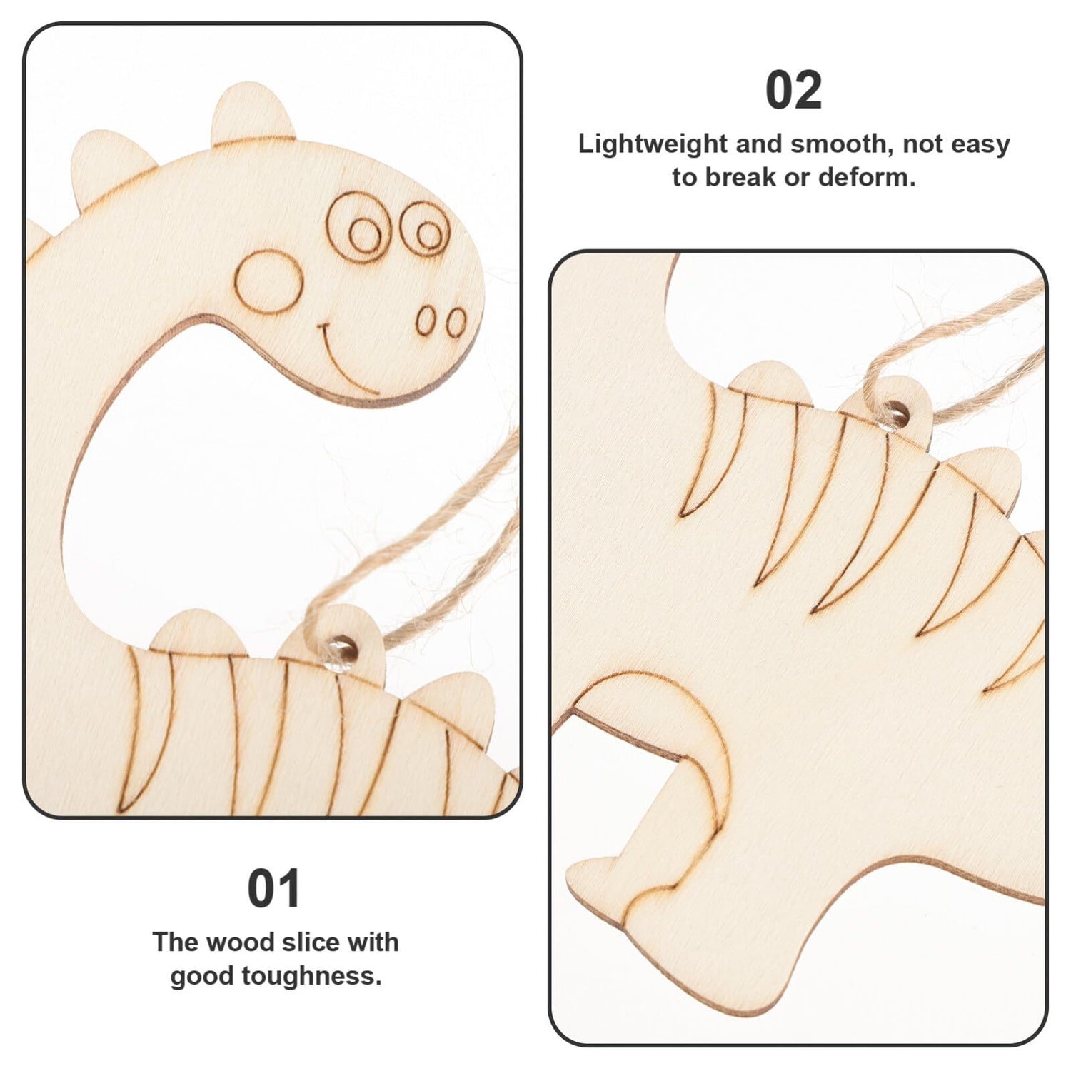 Wood Cutout 1 Set of Wooden Dinosaur Cutouts Unfinished Animal Pieces Rustic Predrilled Slices Wood Drawing Pendant Animal Craft Embellishments for VILLCASE