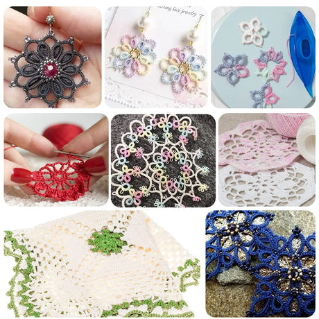 BUTUZE Tatting Shuttle Kit, 10 PCS Plastic Tatting Shuttle with Beading Needles Crochet Hooks Knitting Needles Big Eye Needles Tatting Needles for BUTUZE