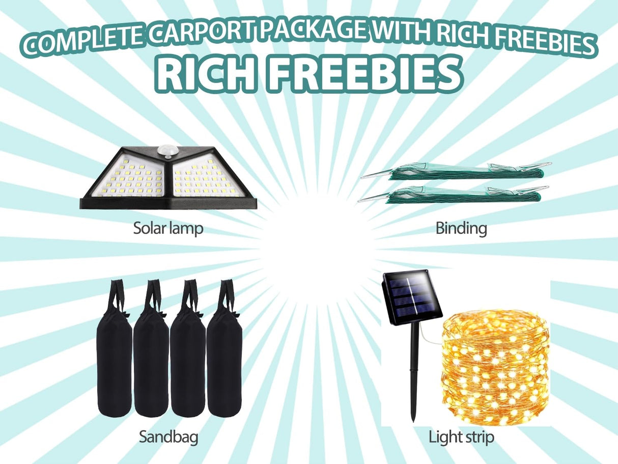 12 * 20 Heavy Duty Carport Canopy - Extra Large Portable Car Tent Garage with Roll-up Windows and All-Season Tarp Cover,Metal Roof &Side Walls for Sannwsg