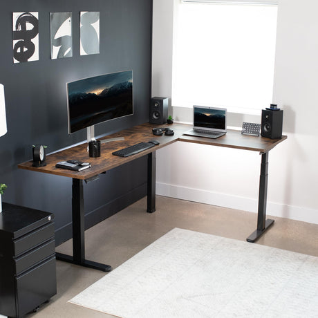 VIVO Electric Motor Height Adjustable Corner 3 Leg Standing Desk Frame, Frame Only, Sit Stand Ergonomic L Frame, Black, DESK-V130EB VIVO
