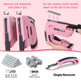 SHALL Pink Electric Staple Gun, 2 in 1 Cordless Upholstery Stapler Nail Gun for Wood, 4V Rechargeable Brad Nailer Kit w/ 2500 Staples Nails, Staple SHALL
