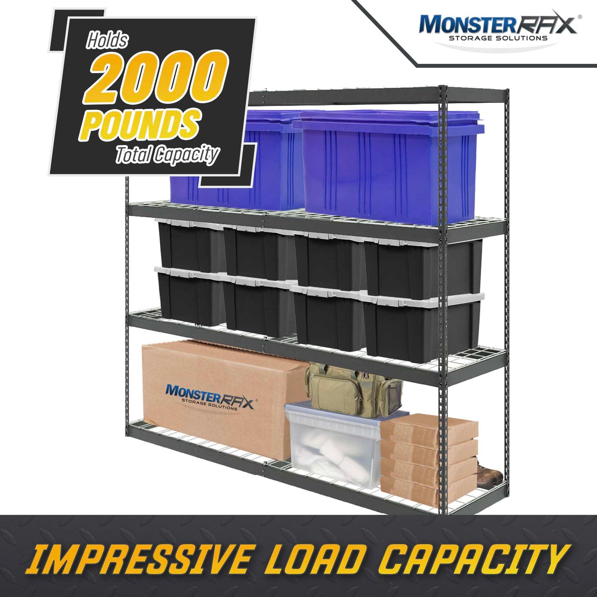 MonsterRax Heavy Duty Garage Shelving - 24" x 92" x 84" - 500 lbs/Shelf - Adjustable 4 Tier Metal Utility Shelves - High Grade Steel Storage Rack for - WoodArtSupply