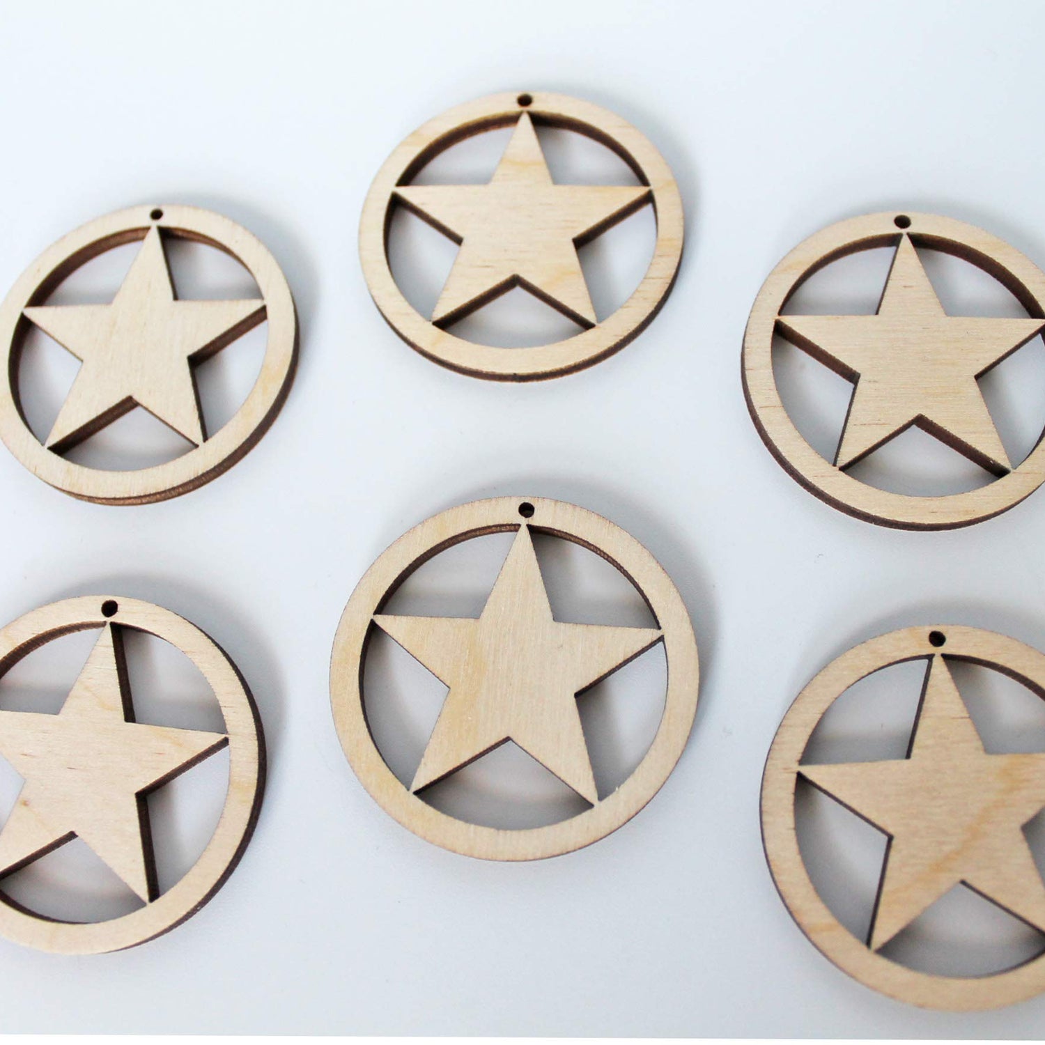 ALL SIZES BULK (12pc to 100pc) Unfinished Wood Laser Cutout Hoop Circle Star Dangle Earring Jewelry Blanks Shape Crafts Made in Texas Texan Wood Crafts