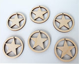 ALL SIZES BULK (12pc to 100pc) Unfinished Wood Laser Cutout Hoop Circle Star Dangle Earring Jewelry Blanks Shape Crafts Made in Texas Texan Wood Crafts