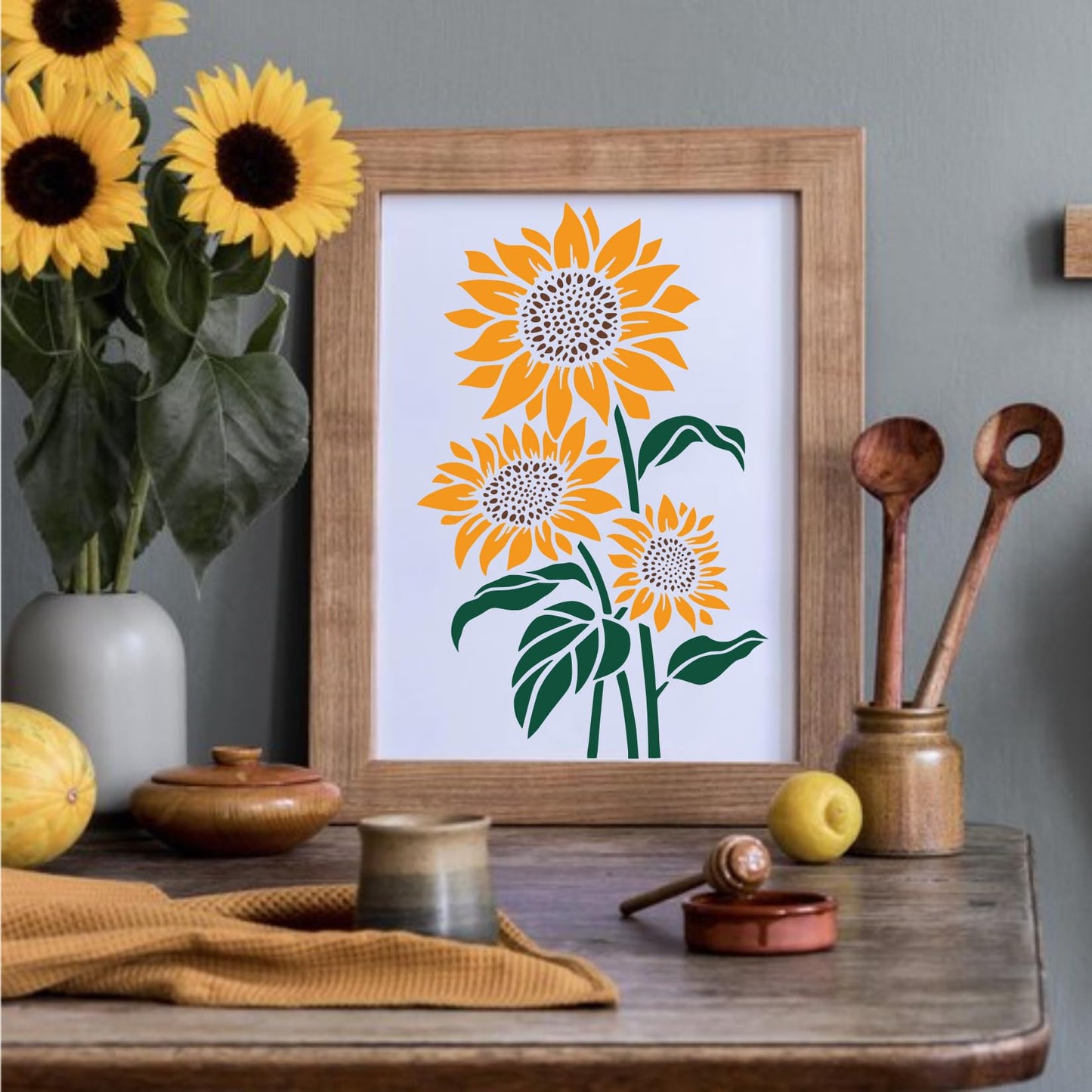 Large Sunflower Stencils Painting on Wood Wall 14.5 X 11 inch Paint for Kids Adult Art Crafts Projects Drawing Reusable Burning Pattern for Canvas - WoodArtSupply