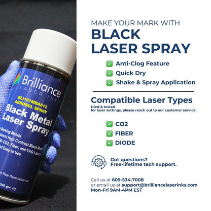 12 Oz - BLI101 - Aerosol Black Laser Ink for Metals Marking - CO2 Laser - Fiber Laser - YAG, Durable, Permanent, High Contrast, Brilliance Laser Inks - WoodArtSupply