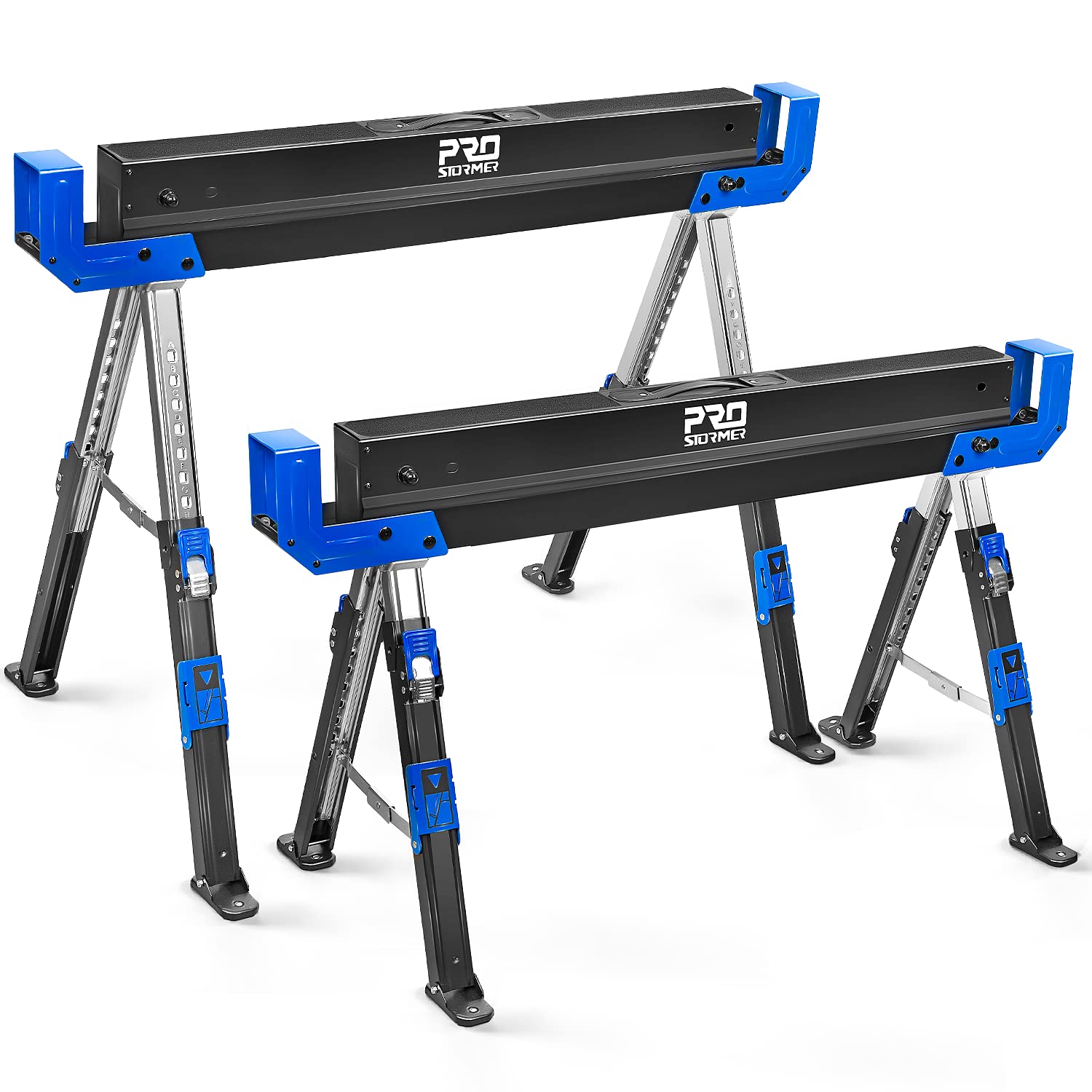 Prostormer Portable Folding Sawhorse 2 Pack, Heavy Duty Saw Horses 2600Lbs Weight Capacity Each Twin Pack, Durable Table Stand with Folding Legs and Prostormer