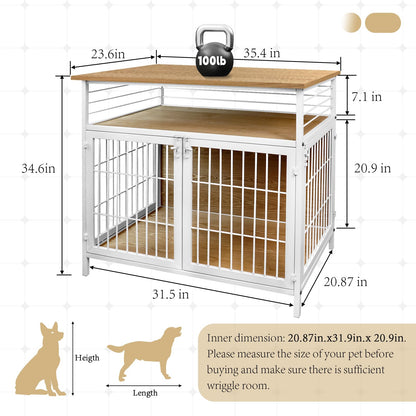 Dog Crate Furniture Dog Kennel Indoor Wooden Dog Crate, Double Doors Large Dog Cage,Heavy Duty Wooden Dog Kennel,Indoor Double Door Kennel - Rustic