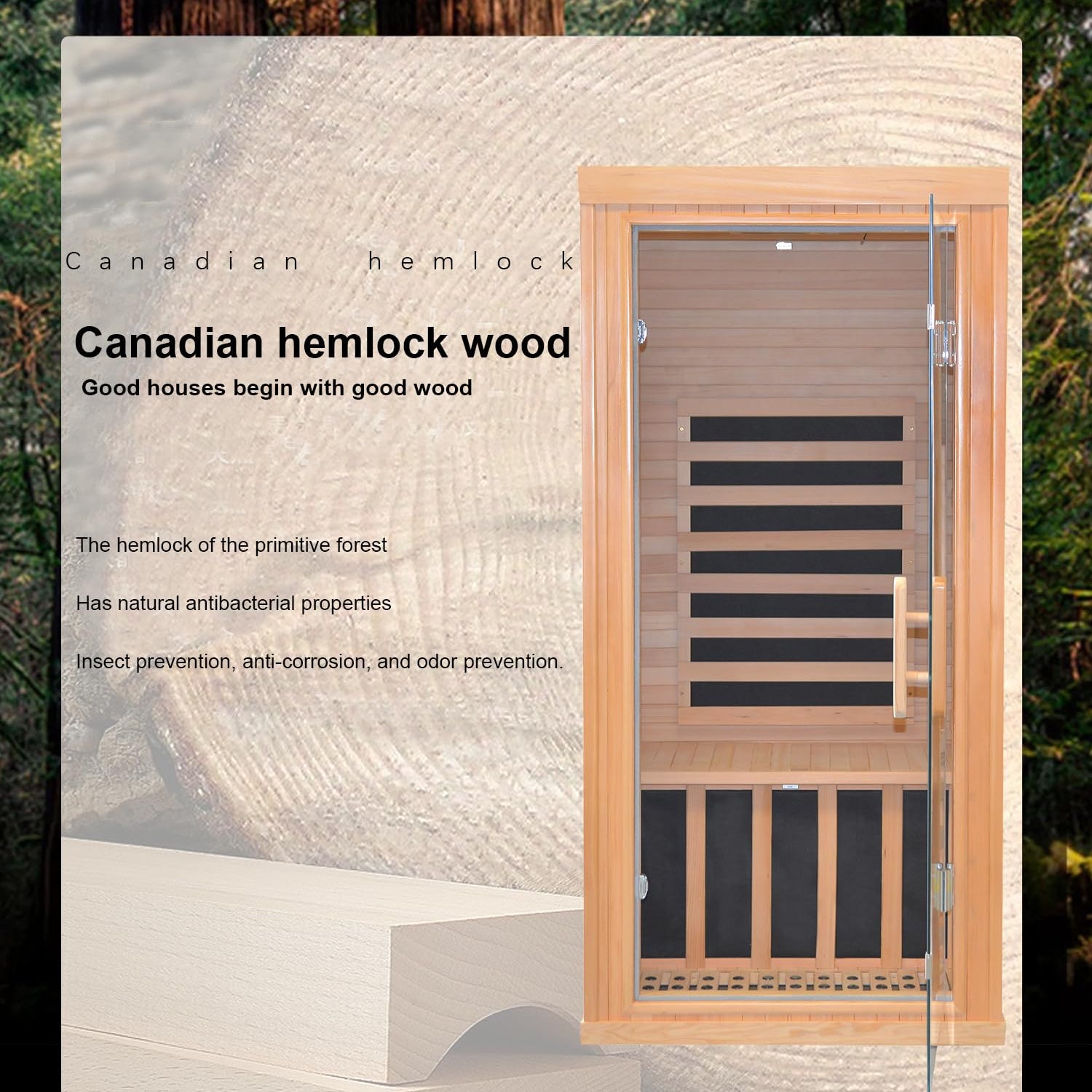 Infrared Saunas Room for Home 1 Person 1260W,7 Piece Graphene Heating Plate Dry Sauna, Wooden Canadian Hemlock Indoor Spa Sauna,Multi Functional Kang Share