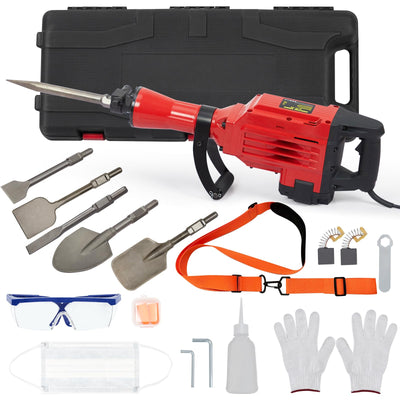 3600W Demolition Jack Hammer, Jack Hammer Concrete Breaker Tool Kit, 6pcs Chisels Bit Set W/Case, Noise-Canceling Earplug, Shoulder Strap