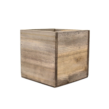 CYS EXCEL 2 PCS 6" Brown Cube Planter Box with Removable Plastic Liner | Multiple Choices Natural Brown Wood Square Planter | Indoor Decorative