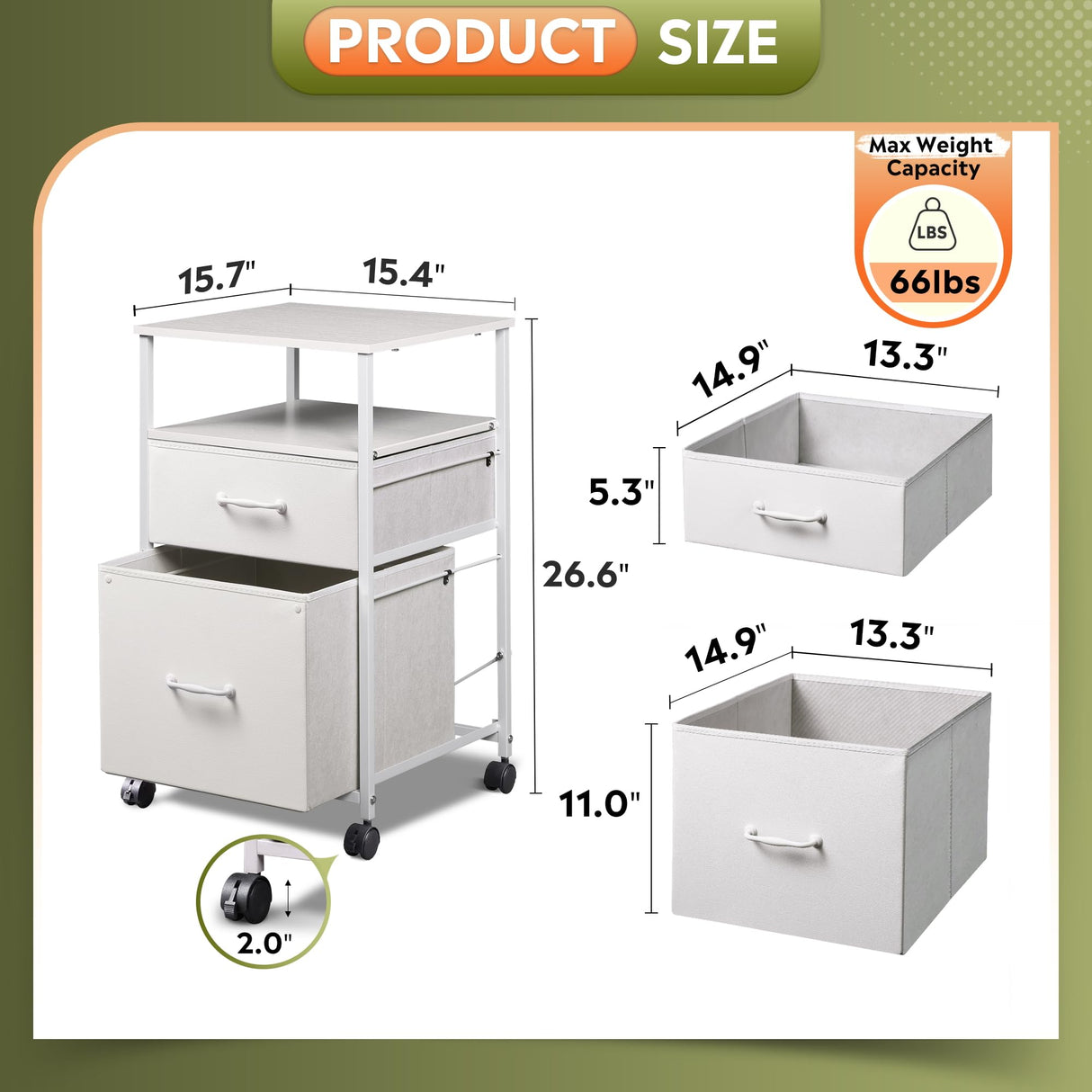 DEVAISE 2 Drawer Mobile File Cabinet, Rolling Printer Stand with Open Storage Shelf, Fabric Vertical Filing Cabinet fits A4 or Letter Size for Home DEVAISE