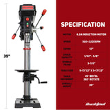 BUCKTOOL 12 INCH 6.2A Professional Bench Drill Press, 3/4HP Powerful Benchtop Drill Press, Variable Speed Drill Press with IIIA Laser and Work Light Bucktool