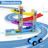 Montessori Toys for Toddlers, Children Race Track Toy with 4 Cars and 1 Wooden Parking Lot, Stable Base, Car Ramp Toy for 2 3 Year Old Boy Girl Gifts Heirio