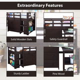 Naomi Home Twin Loft Bed with Desk and Storage - Space-Saving Kids Bed in Espresso Naomi Home