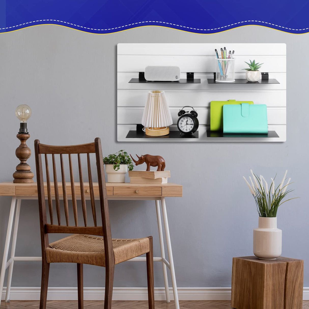 LEIFIDE Metal Slatwall Shelves 12 x 6 Inch Flat Display Shelves Hanging Slatwall Accessories for Slat Wall Bedroom Office Home Gaming Room Retail LEIFIDE